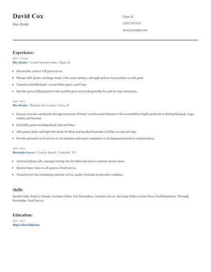 Dice Dealer Resume
