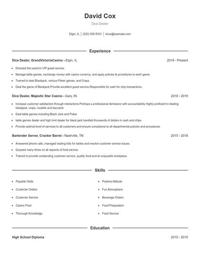 Dice Dealer Resume