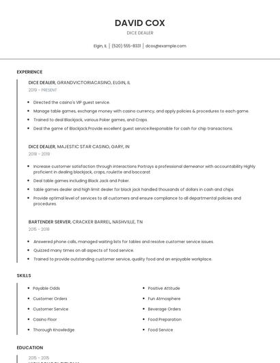 Dice Dealer Resume
