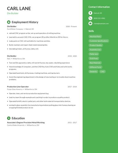 Die Builder Resume