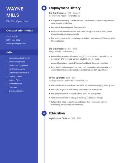 Die Cut Operator Resume