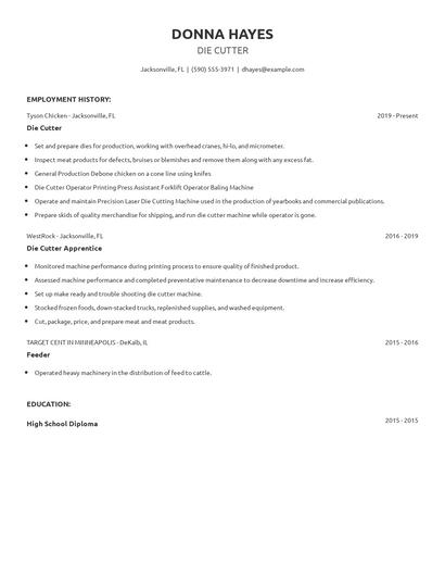 Die Cutter Resume