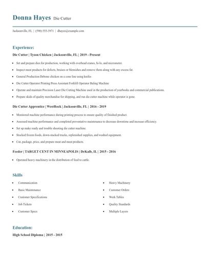 Die Cutter Resume