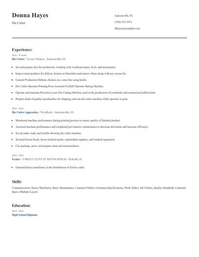 Die Cutter Resume
