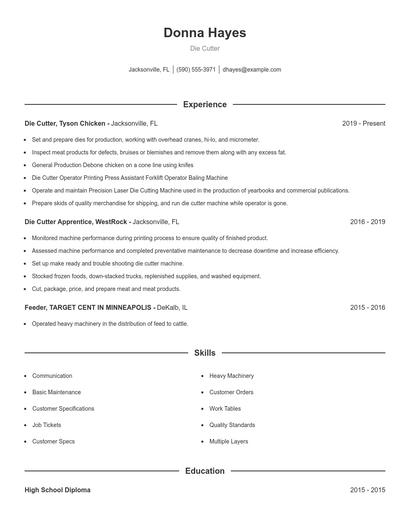Die Cutter Resume