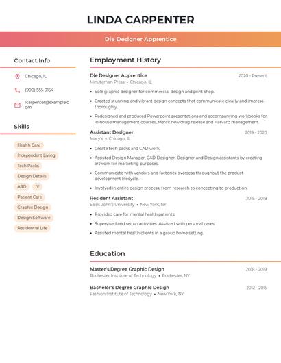 Die Designer Apprentice Resume