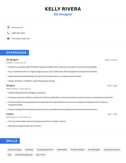 Die Designer Resume