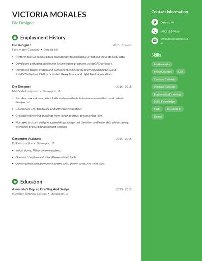 Die Designer Resume