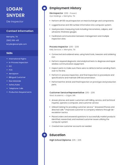 Die Inspector Resume