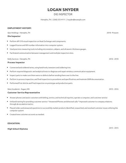 Die Inspector Resume