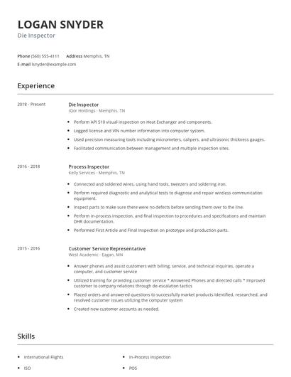 Die Inspector Resume