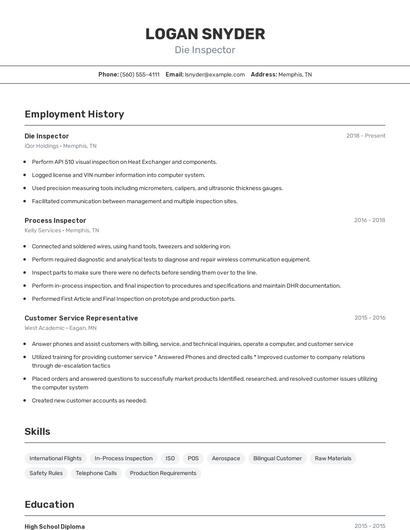 Die Inspector Resume
