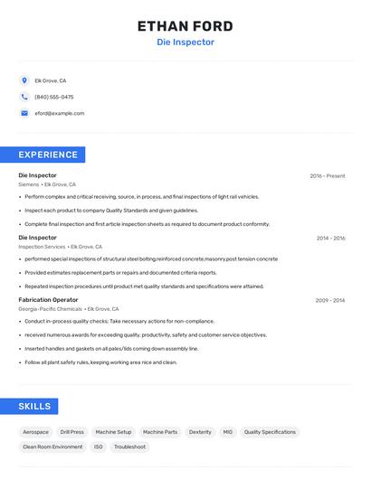 Die Inspector Resume