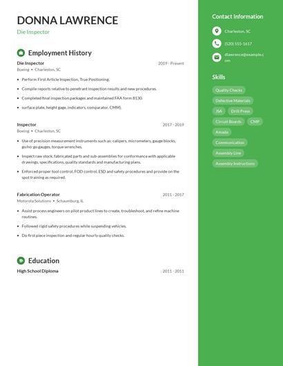 Die Inspector Resume