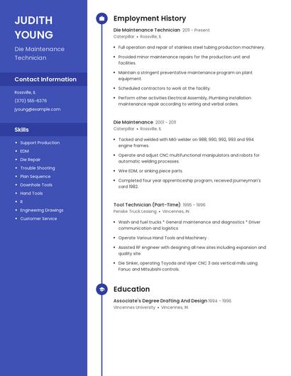 Die Maintenance Technician Resume