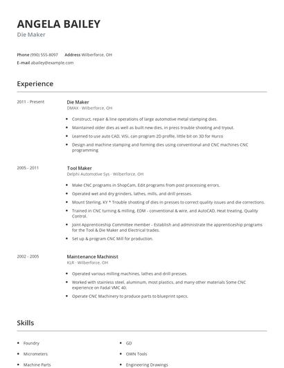 Die Maker Resume