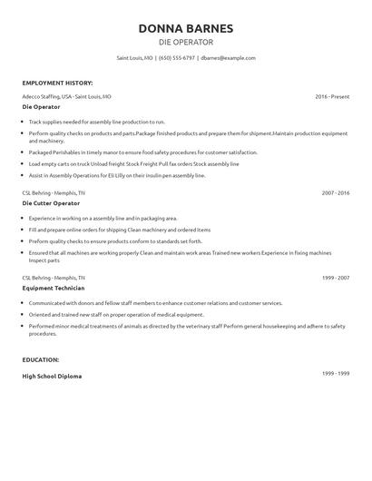 Die Operator Resume