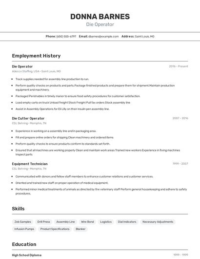 Die Operator Resume