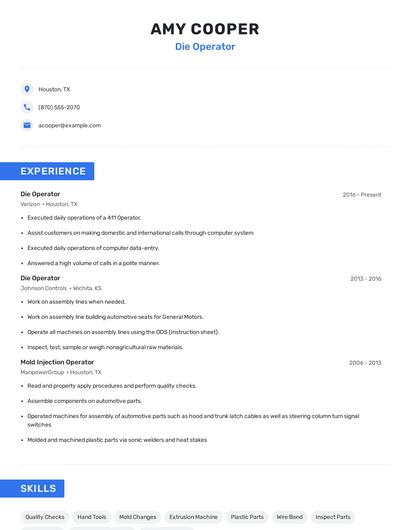 Die Operator Resume