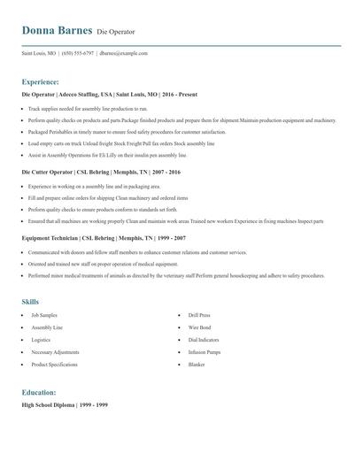 Die Operator Resume