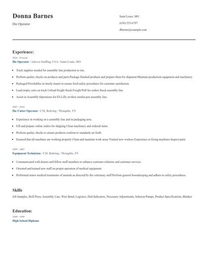 Die Operator Resume