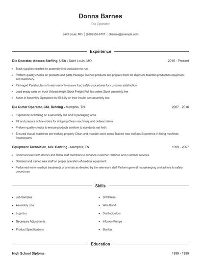 Die Operator Resume