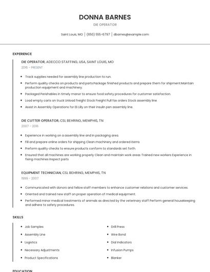 Die Operator Resume