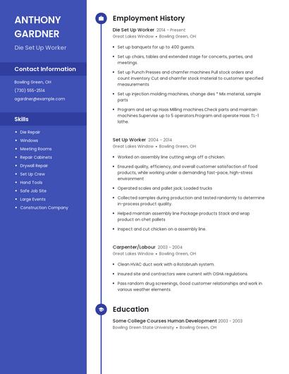 Die Set Up Worker Resume