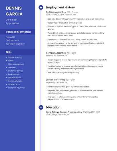 Die Sinker Apprentice Resume