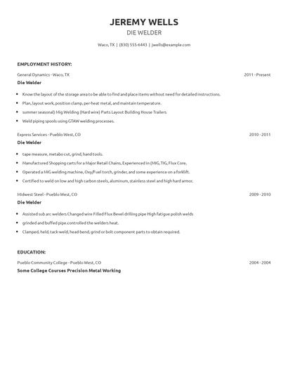 Die Welder Resume