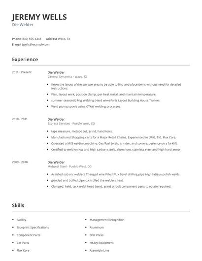 Die Welder Resume