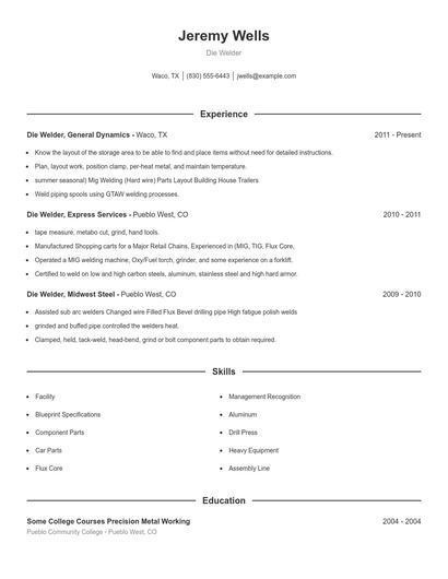 Die Welder Resume