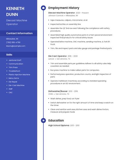 Diecast Machine Operator Resume