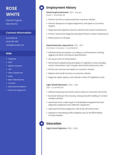 Diesel Engine Mechanic Resume