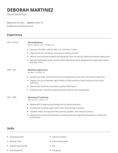 Diesel Machinist Resume