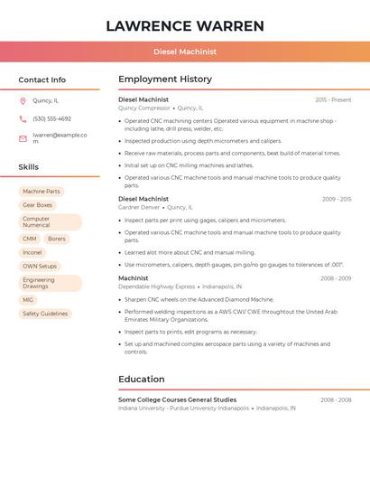 Diesel Machinist Resume