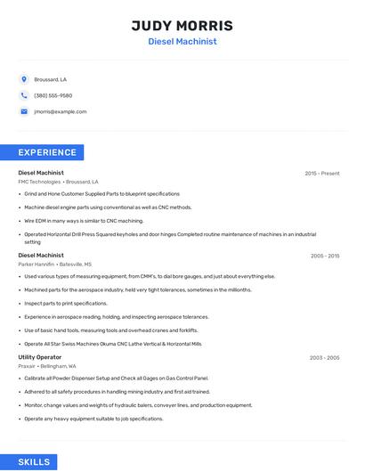 Diesel Machinist Resume