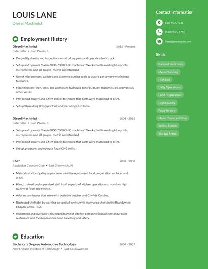 Diesel Machinist Resume