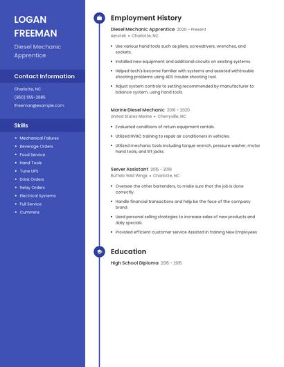Diesel Mechanic Apprentice Resume