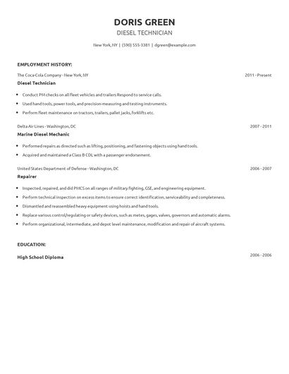 Diesel Technician Resume