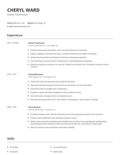 Diesel Technician Resume