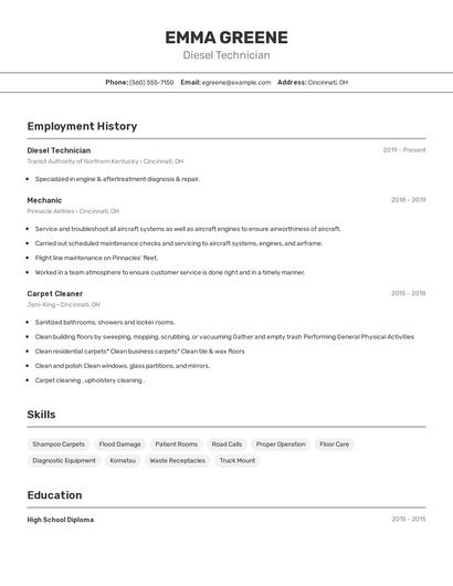 Diesel Technician Resume
