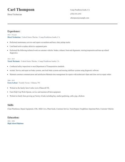 Diesel Technician Resume