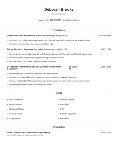 Diesel Technician Resume