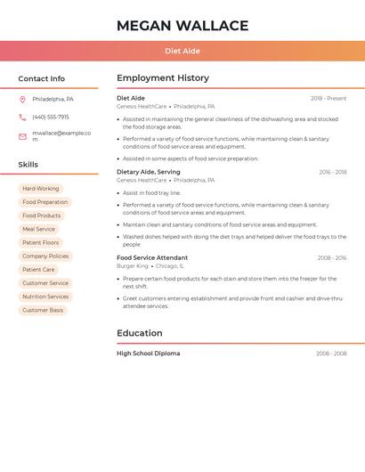 Diet Aide Resume
