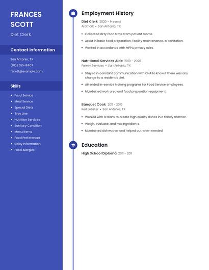 Diet Clerk Resume