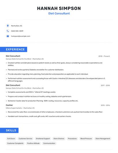 Diet Consultant Resume