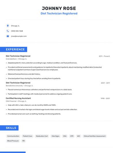 Diet Technician Registered Resume