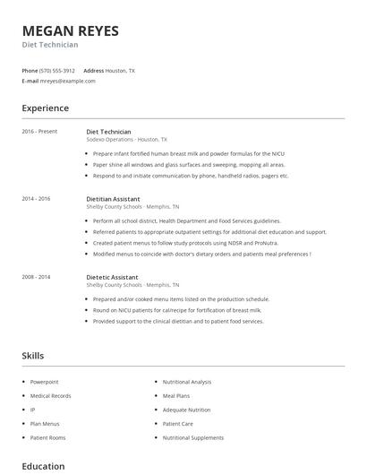 Diet Technician Resume