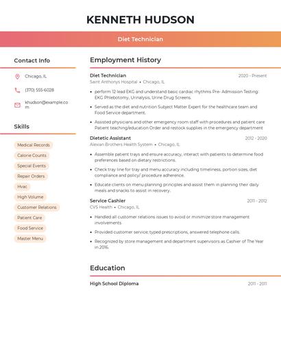 Diet Technician Resume